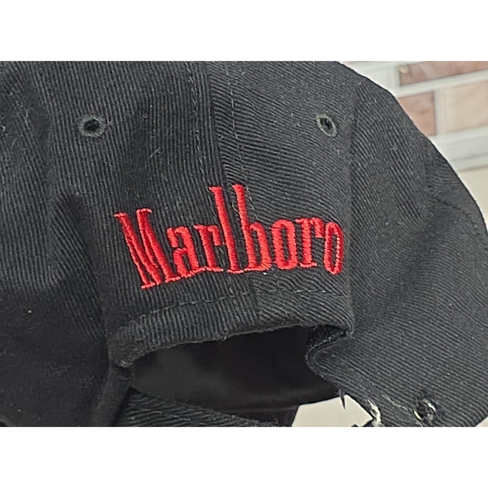 Vintage 90s Black Red Strapback Hat Cowboy Cigarette Brand Men's Ball Cap - Picture 12 of 16